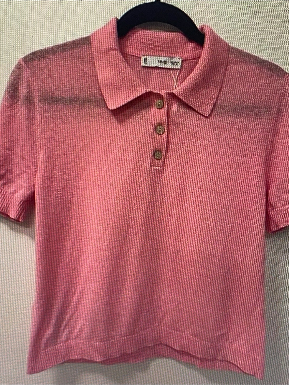 Mango Pink Ribbed Short-Sleeve Polo